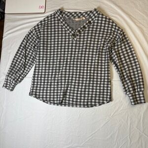 Soft Surroundings Gingham Check Button V Neck Long Sleeve‎ Top Women's Small